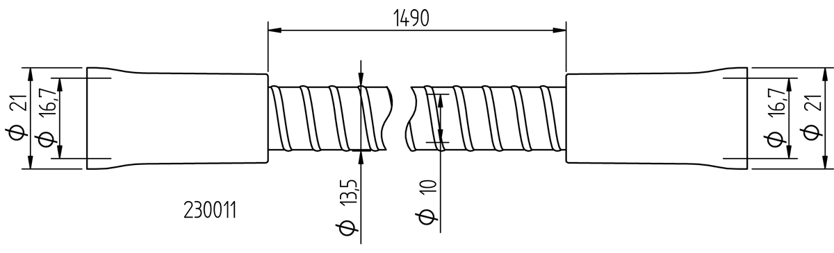 Saugschlauch grau, Speichelzieher, ID=10, L=1530mm