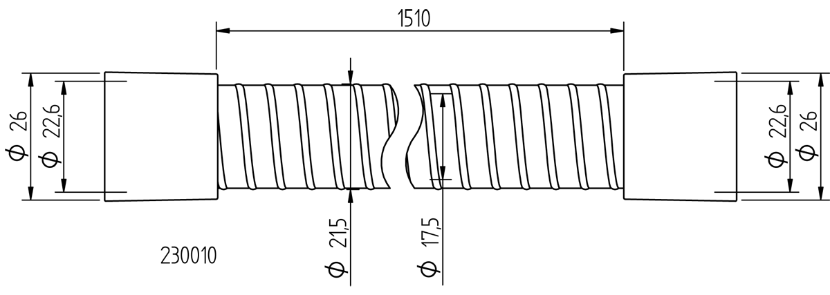 Saugschlauch grau, Spraynebel, D=17,5, L=1530 mm